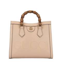 Diana Medium Leather Tote Bag - Beige