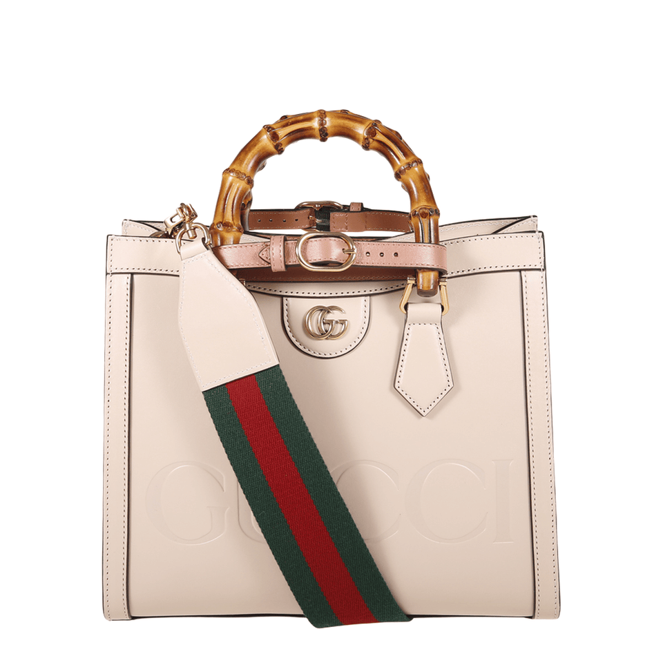 Diana Medium Leather Tote Bag - Beige