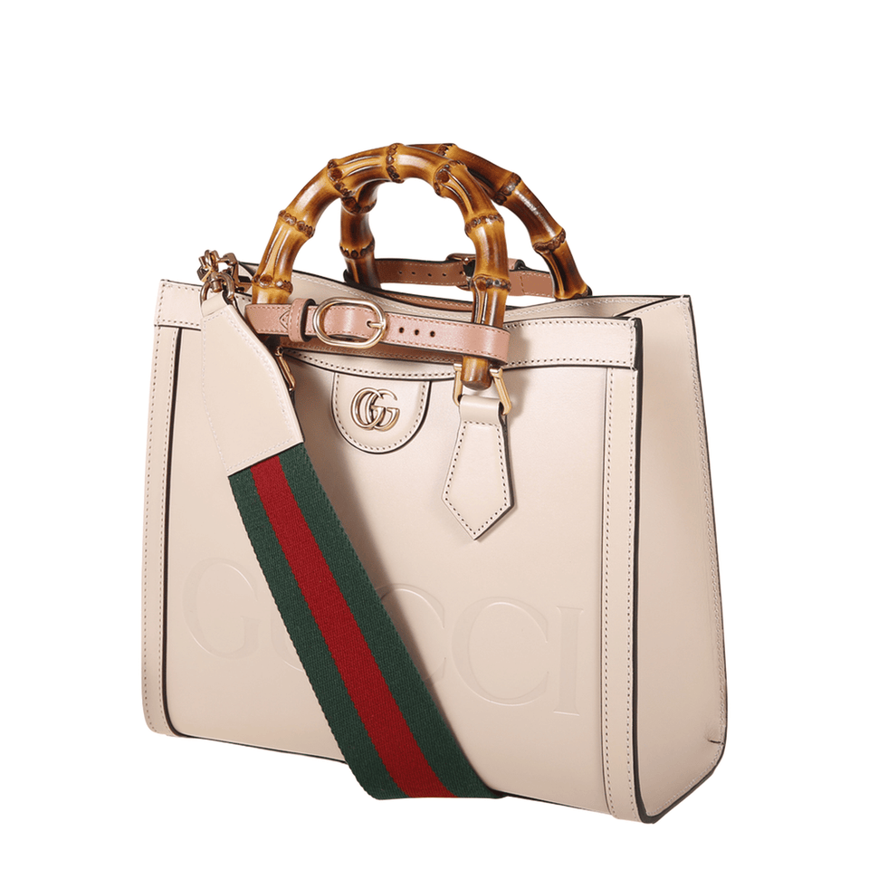 Diana Medium Leather Tote Bag - Beige