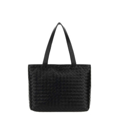 Black Leather Small Intrecciato Shopping Bag