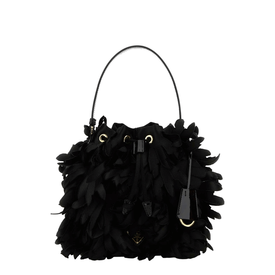 Embellished Satin Mini Bucket Bag