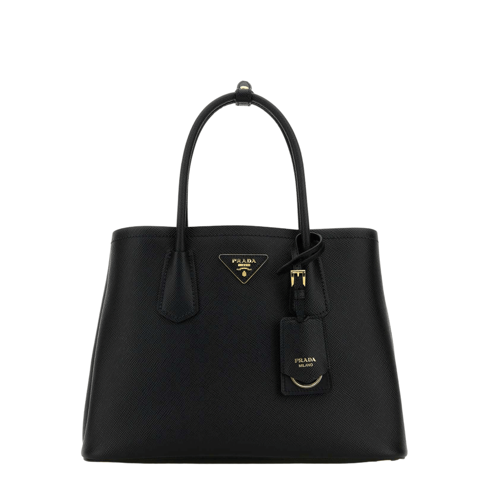 Small Double Handbag in Black Leather