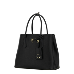 Small Double Handbag in Black Leather