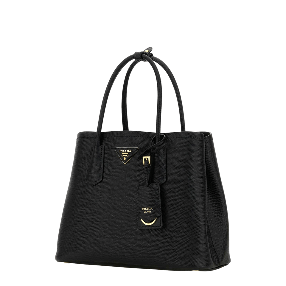 Small Double Handbag in Black Leather