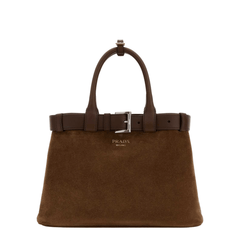 Brown Suede Buckle Medium Handbag