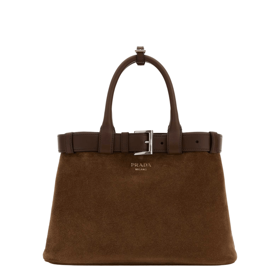 Brown Suede Buckle Medium Handbag