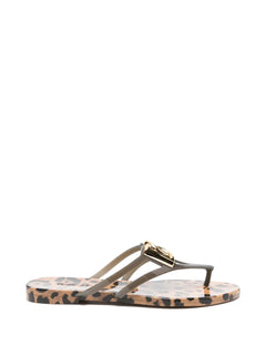 leopard-print logo flip-flops