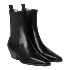 Cuban Heel Leather Boots - Black