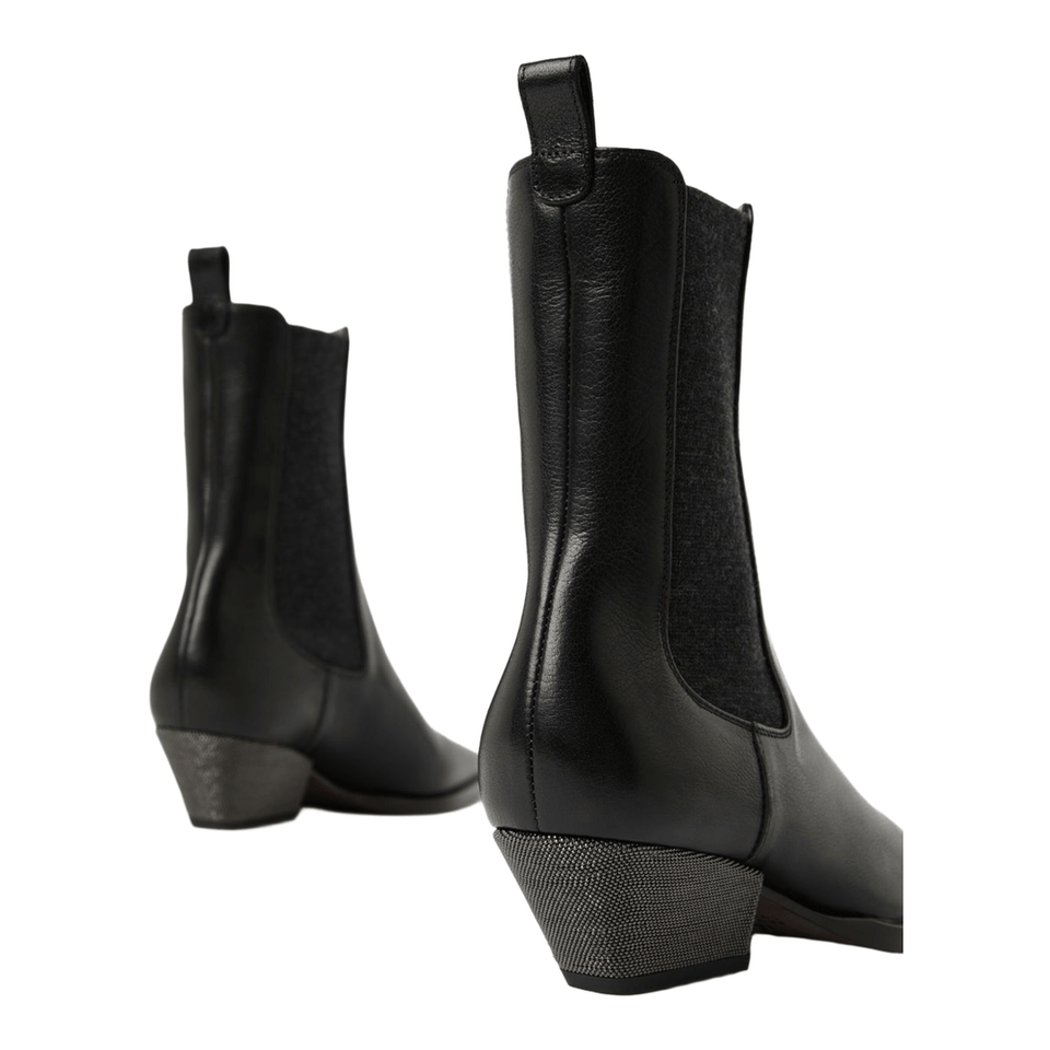 Cuban Heel Leather Boots - Black