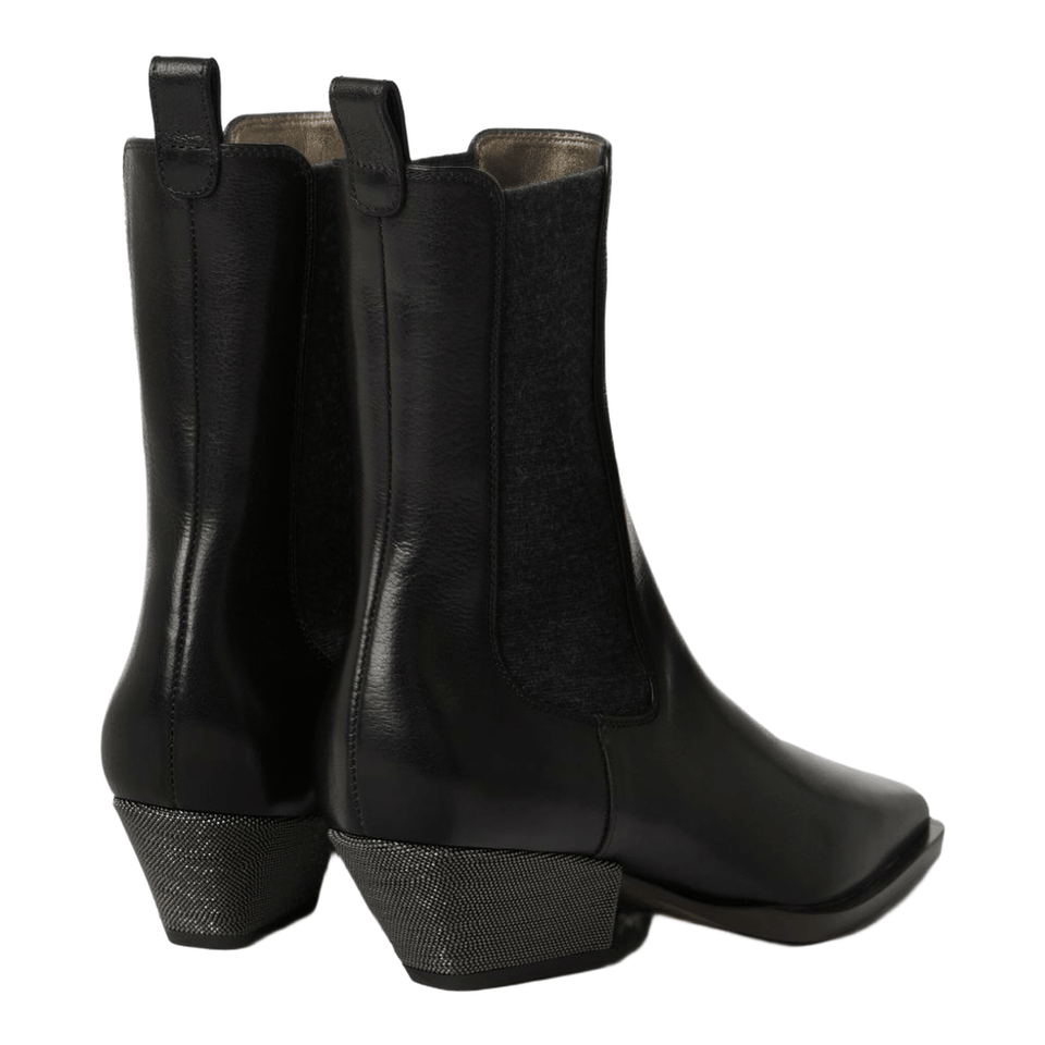 Cuban Heel Leather Boots - Black
