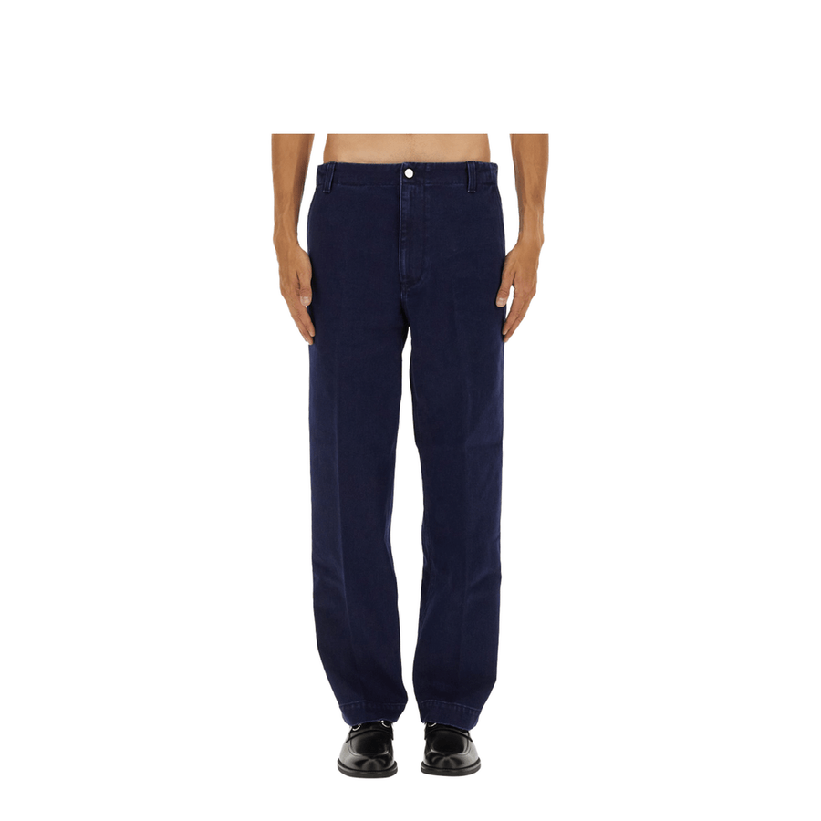 Washed Denim Pant with Embossed Label in Dark Blue