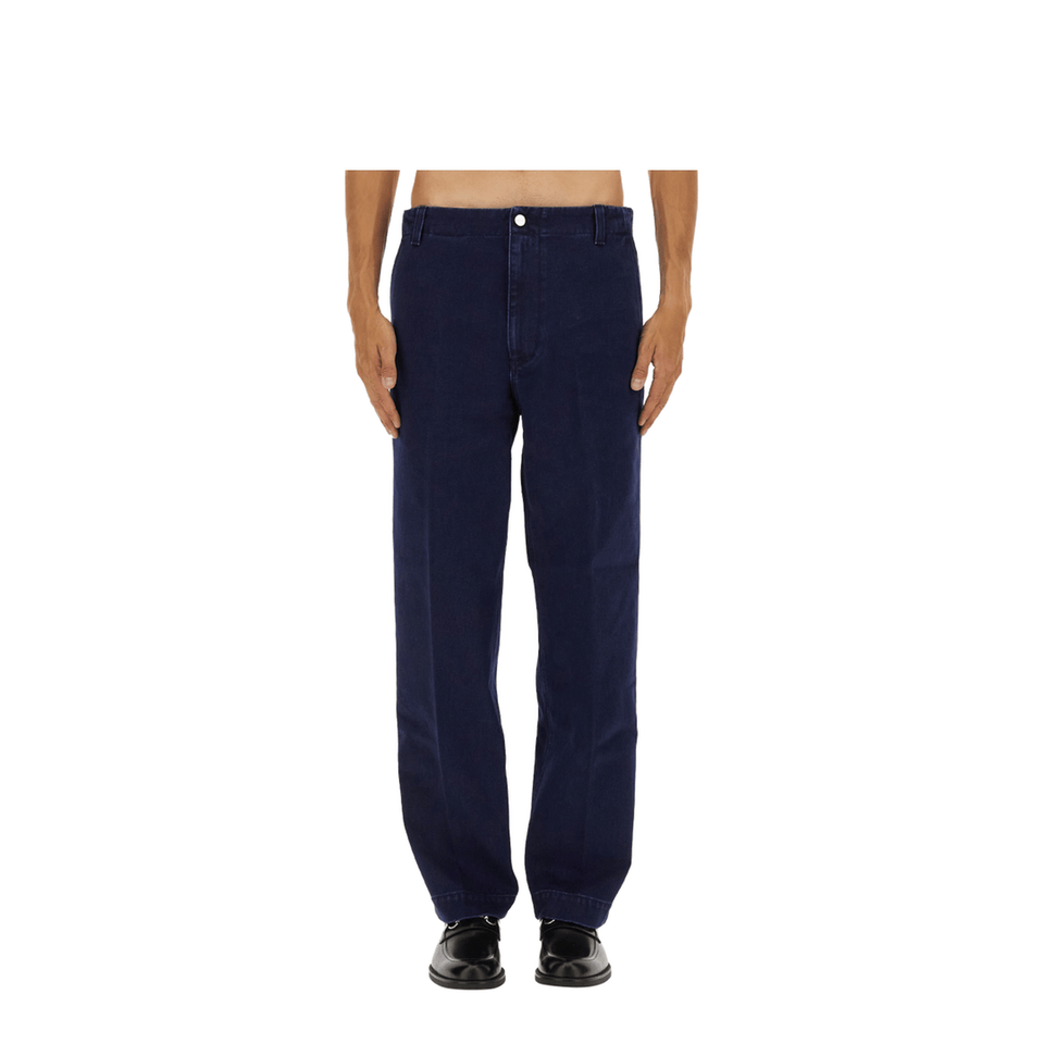 Washed Denim Pant with Embossed Label in Dark Blue