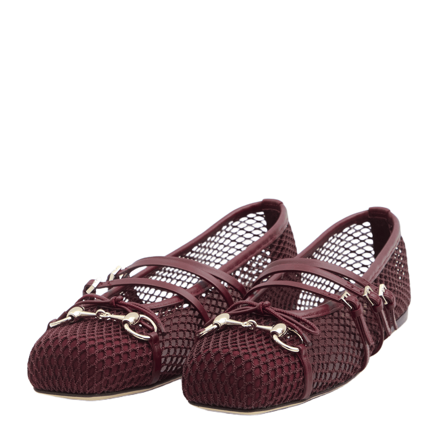 Horsebit Ballet Flat in Rosso Ancora Mesh