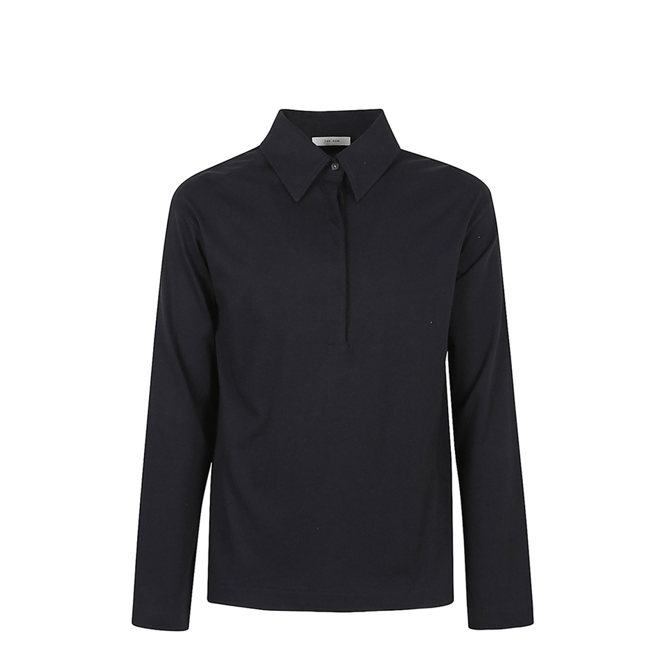 Long-Sleeved Polo Shirt V-Neck with Buttons and Turndown Collar