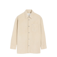 Ivory White Cotton Corduroy Side Slit Overshirt