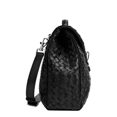 Archivist Intrecciato Leather Briefcase in Black Calfskin
