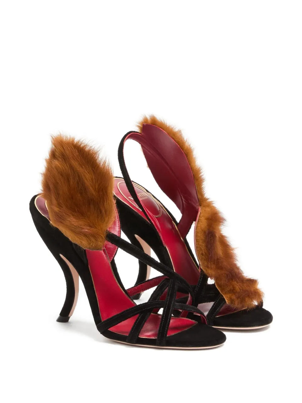 105mm Fetishique fur-leaf sandals