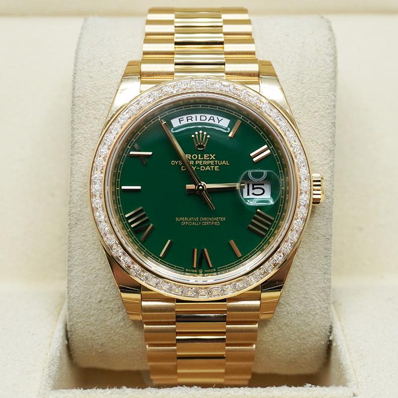 Rolex | Day-Date | 228398TBR | Yellow gold | 40mm mm | Yellow gold | Green | Automatic