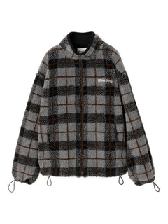 checked-pattern teddy-fleece jacket