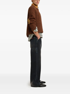 crew neck elbow-patch sweater