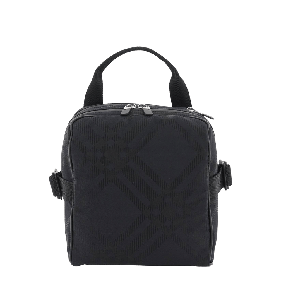 Check Jacquard Crossbody Bag in Black Polyamide