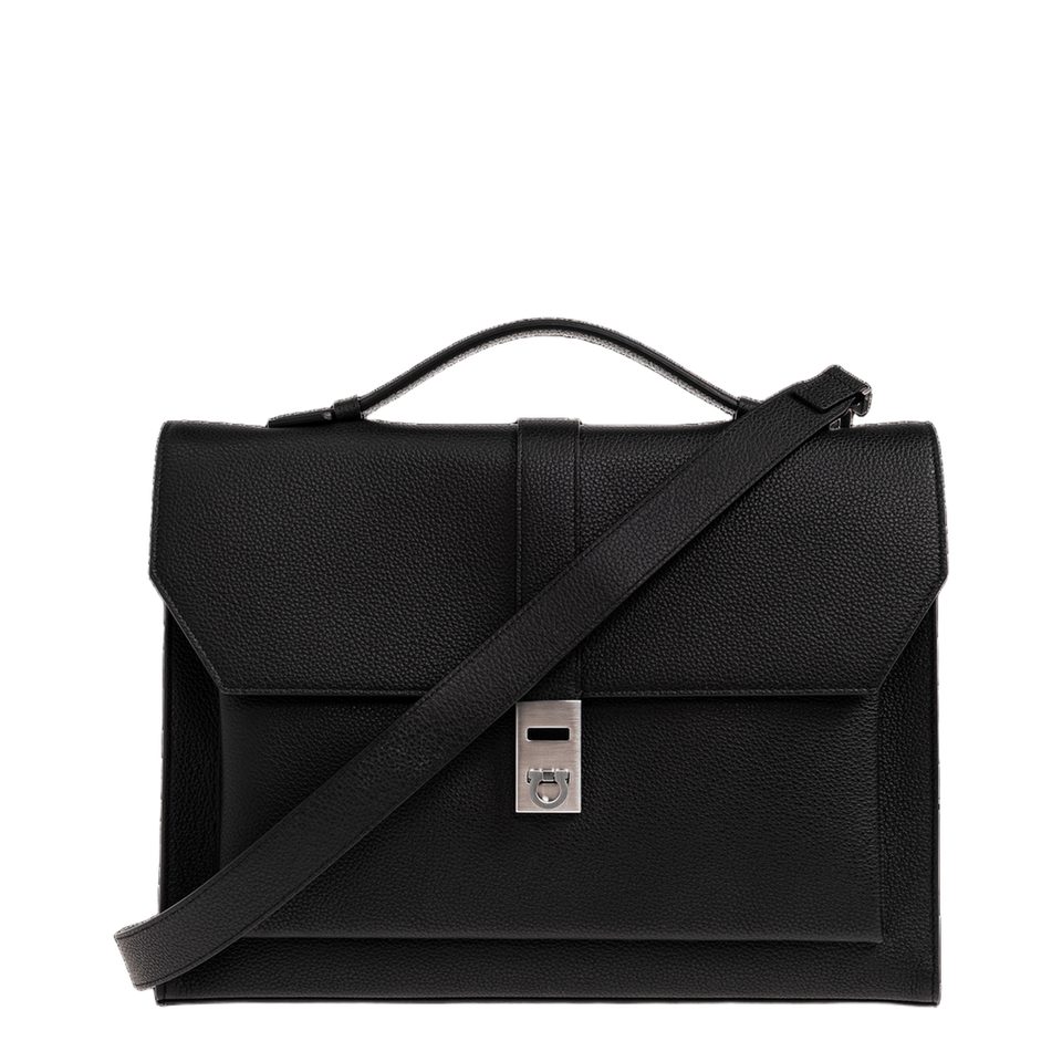 Hug Leather Briefcase - Black