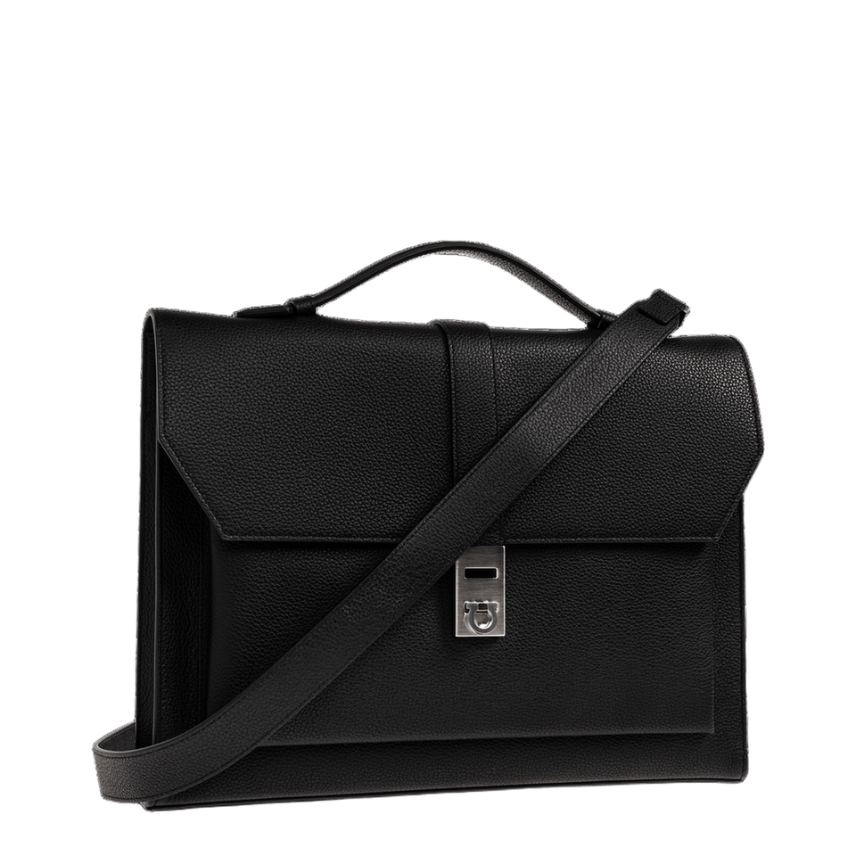 Hug Leather Briefcase - Black
