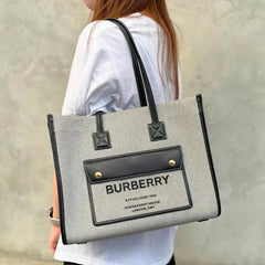 C550 - Burberry Gray Canvas Leather Small Freya Tote Bag