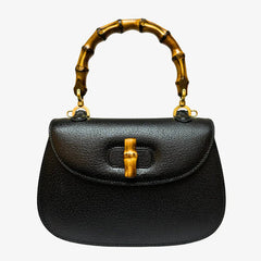 JW392 - GUCCI Vintage Black Pigskin Leather Bamboo Shoulder Bag