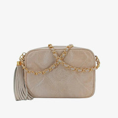 JAH164 - CHANEL Vintage Pink Lizard skin Tassel Camera bag