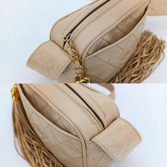 RA862 - CHANEL Vintage Beige Lambskin Tassel Camera Bag