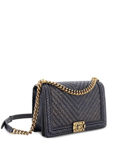 Braided Boy Flap Bag Patinated Chevron Caviar New Medium shoulder bag
