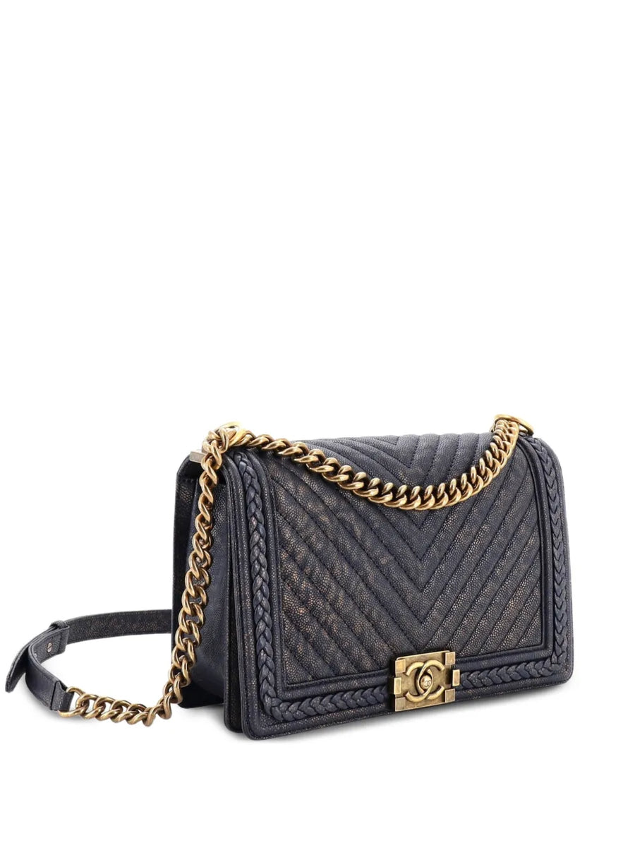 Braided Boy Flap Bag Patinated Chevron Caviar New Medium shoulder bag