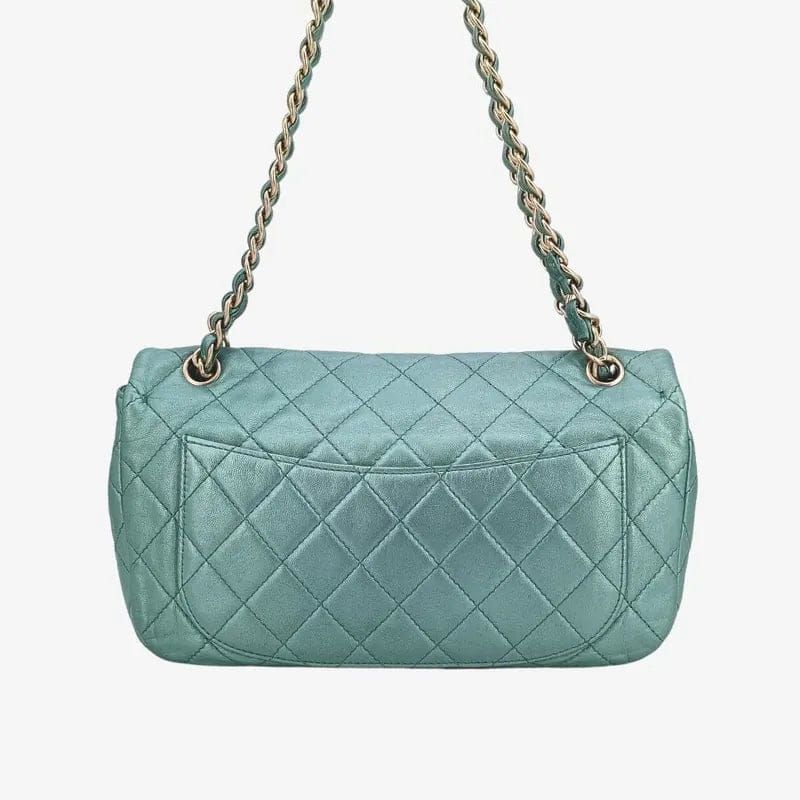 RA595 - CHANEL Vintage Green Lambskin Crystal Embellished Flap Bag