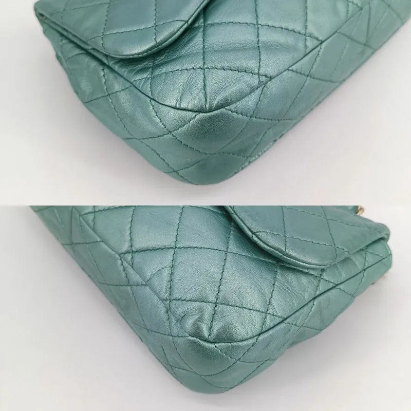 RA595 - CHANEL Vintage Green Lambskin Crystal Embellished Flap Bag