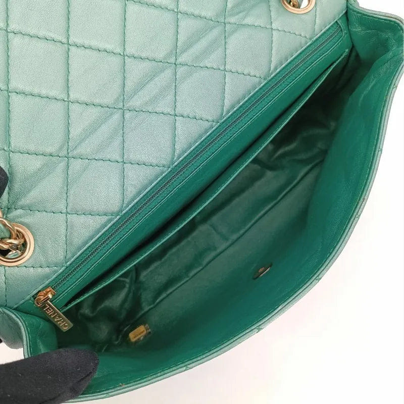 RA595 - CHANEL Vintage Green Lambskin Crystal Embellished Flap Bag