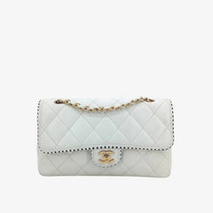 RA166 - CHANEL Vintage White Lambskin 25cm Flap Bag