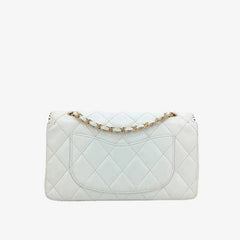 RA166 - CHANEL Vintage White Lambskin 25cm Flap Bag