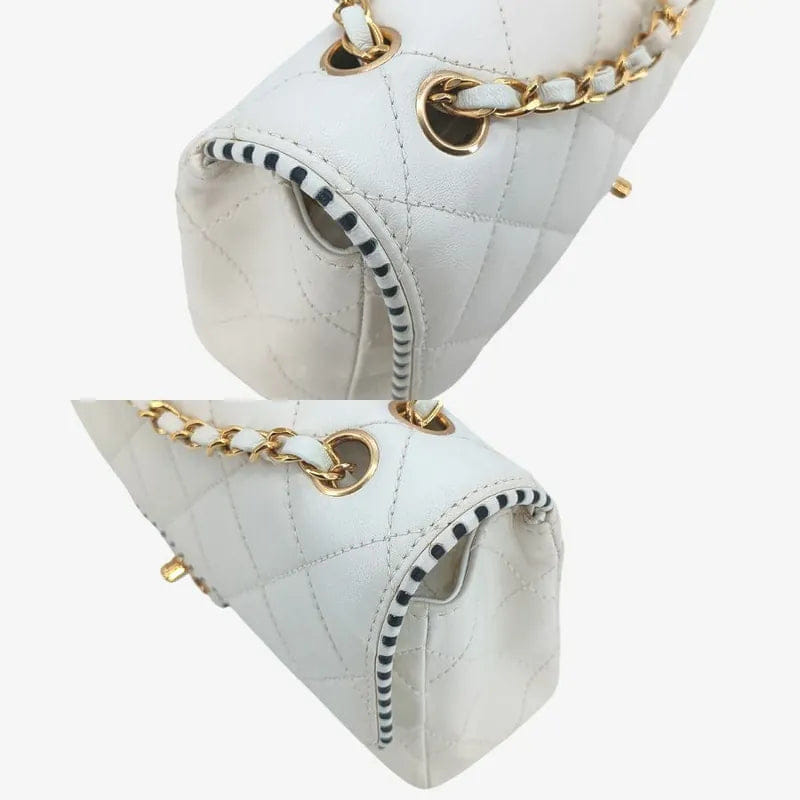 RA166 - CHANEL Vintage White Lambskin 25cm Flap Bag