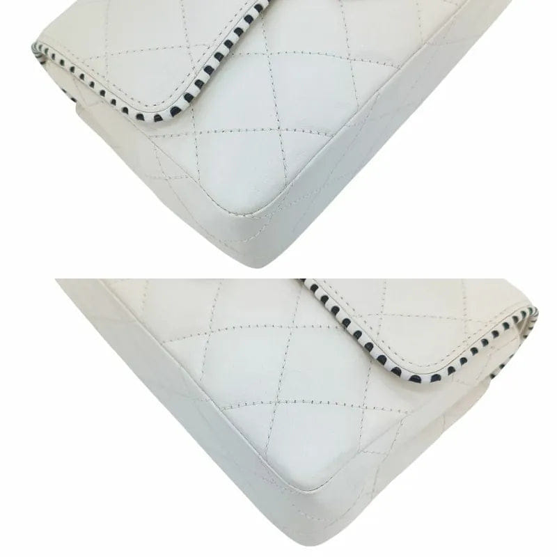 RA166 - CHANEL Vintage White Lambskin 25cm Flap Bag