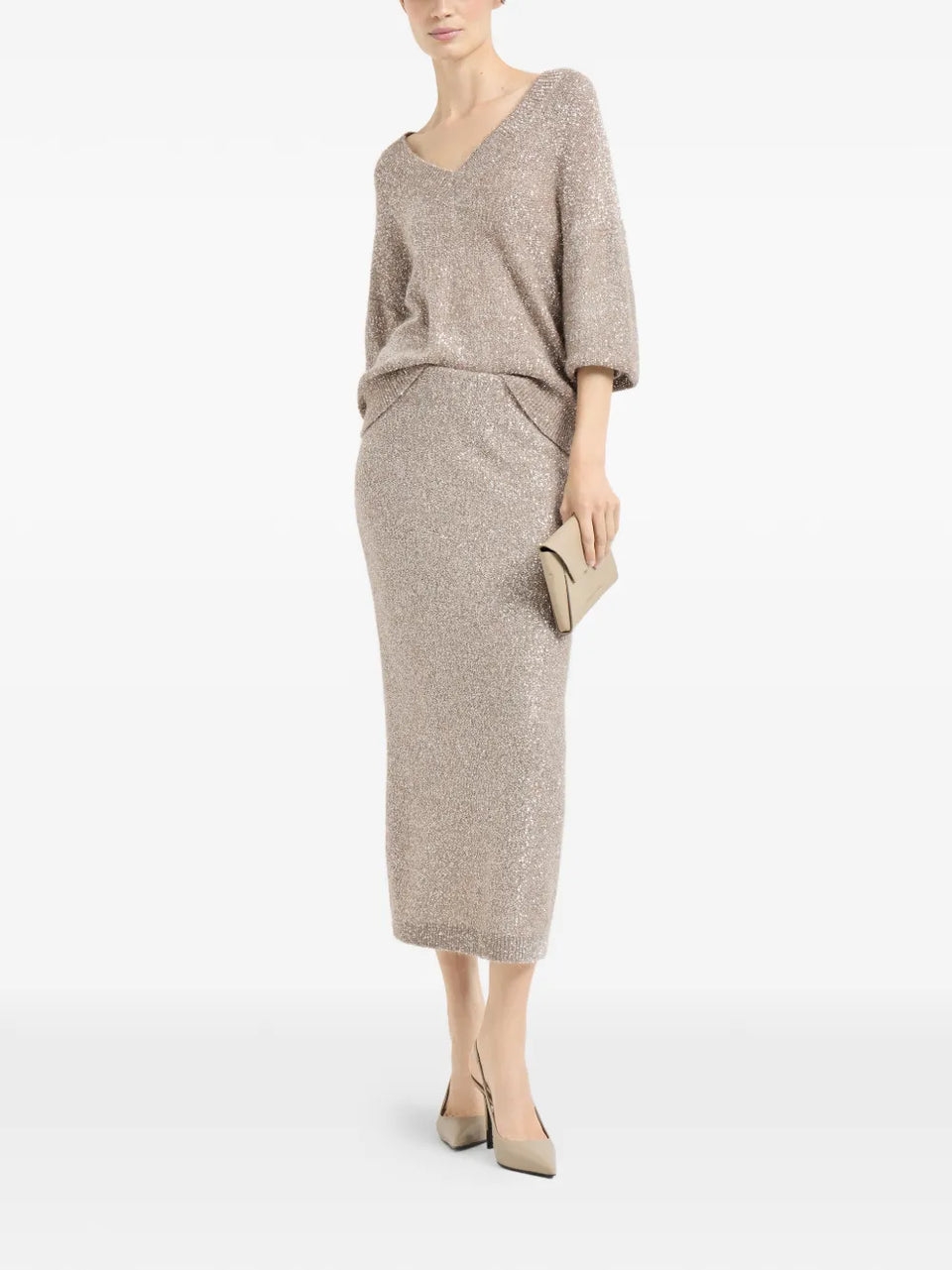 elastic-waistband midi skirt