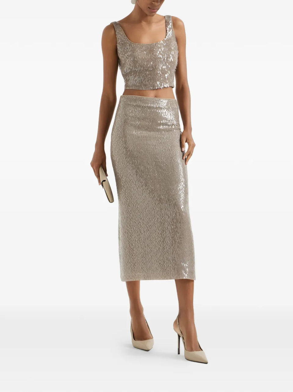 sequinned silk midi skirt