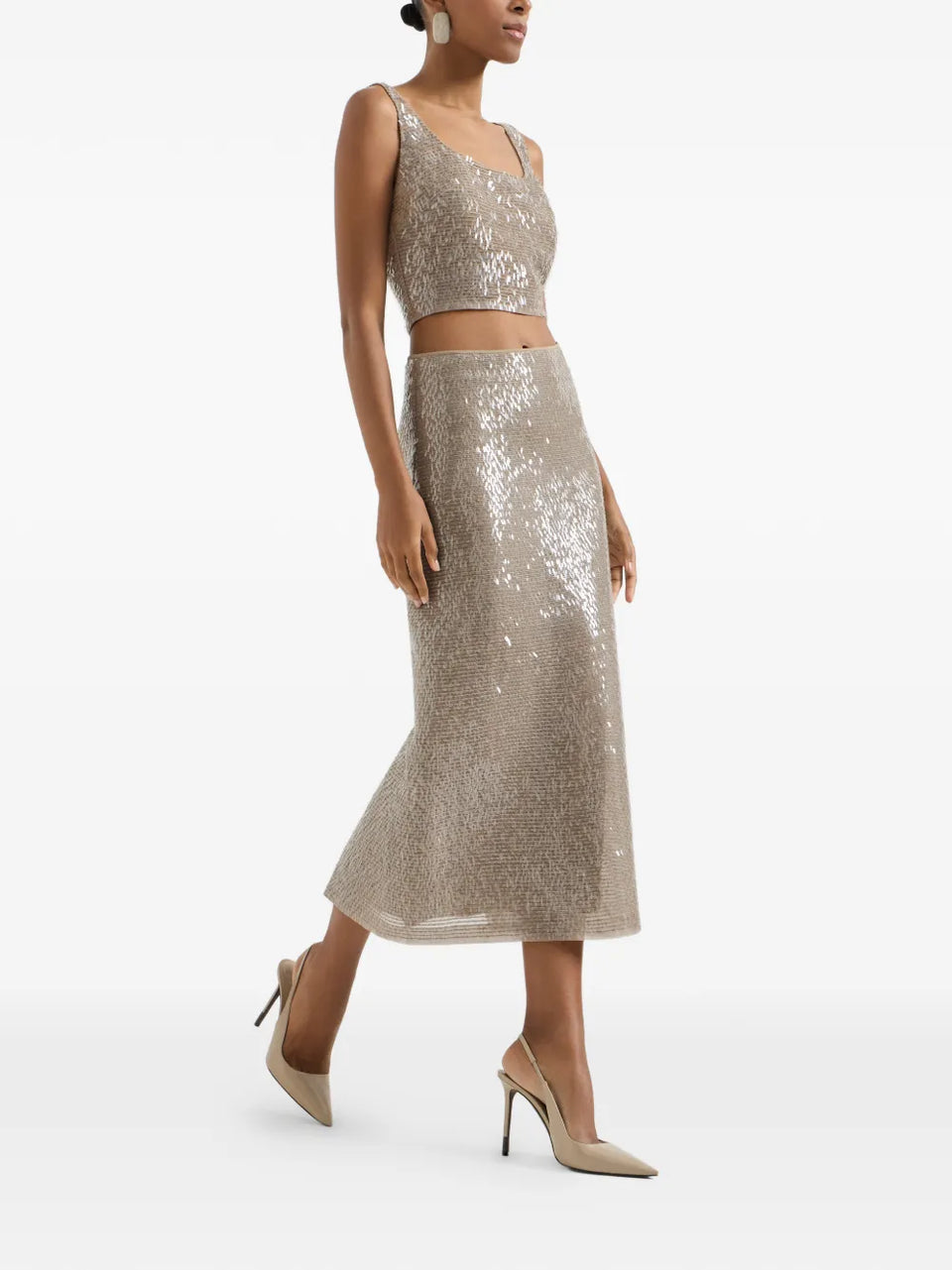 sequinned silk midi skirt