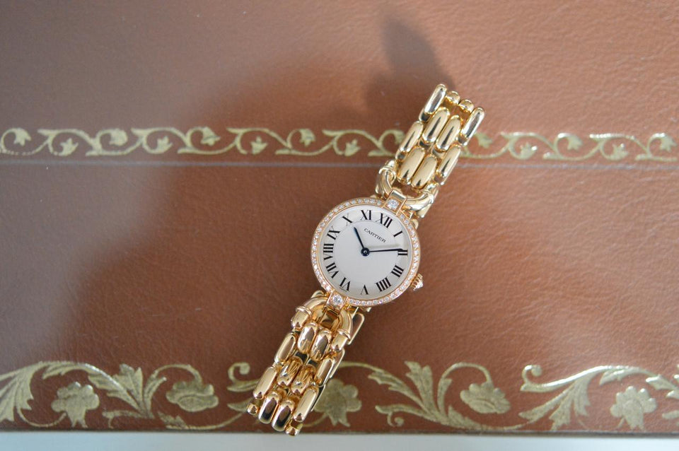 Cartier Vendôme Louis Cartier V.L.C. 18k Yellow Gold Diamond Bezel Full Set NOS