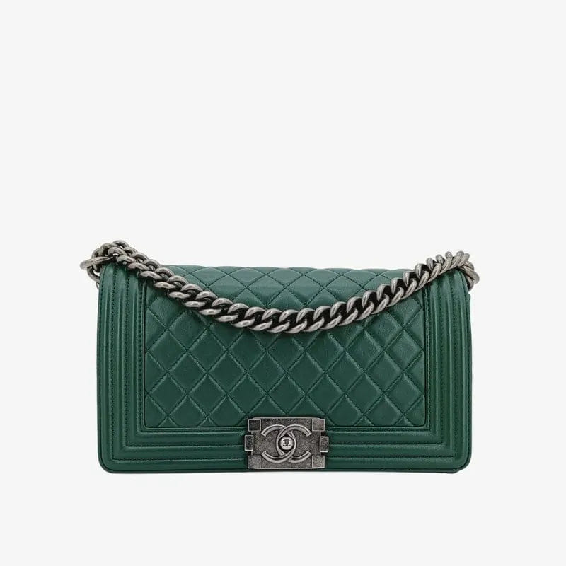 JS558 - CHANEL Boy Green Lambskin Flap Bag