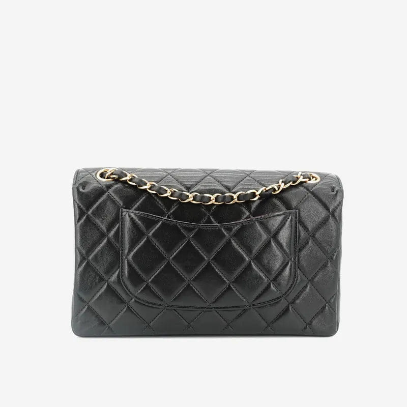 JQ455 - CHANEL Vintage Black Lambskin Shoulder Flap Bag