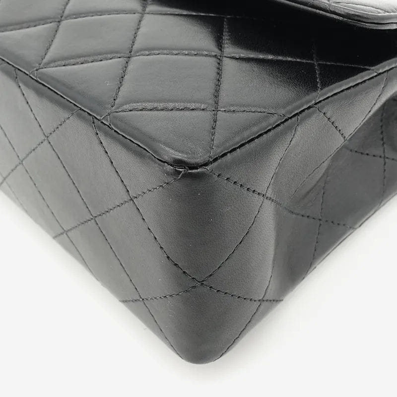 JQ455 - CHANEL Vintage Black Lambskin Shoulder Flap Bag