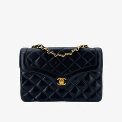 RA652 - CHANEL Vintage Black Lambskin Quilted Flap Bag