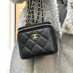 RA340 - CHANEL Black Lambskin Mini Vanity Case Bag
