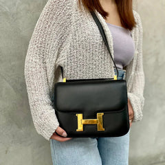JT490 - HERMES Black x GHW Box Constance 23